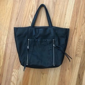 ALL SAINTS LEATHER Fleur De Lis Tote in Black